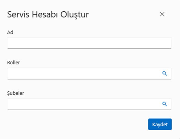 Servis Hesabı Oluşturma Formu