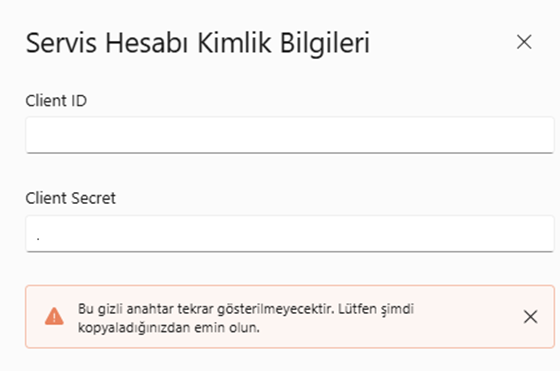 Servis Hesabı Kimlik Bilgileri